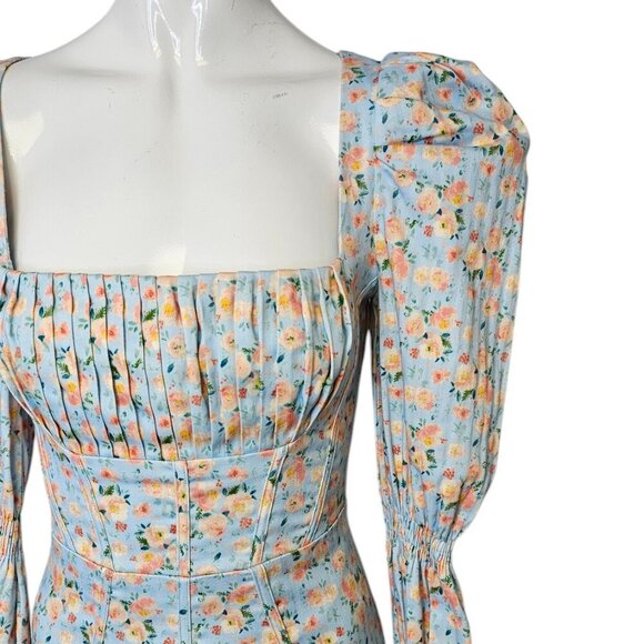 Lavish Alice Charles Balloon Sleeve Mini Dress Floral Size 4 Square Neck Corset - Picture 4 of 8